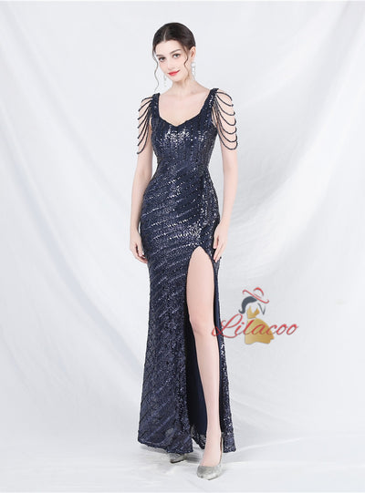 Mermaid Seuqins Straps Beading Prom Dress