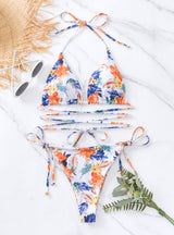 Floral Strap Tight Two-piece Bikini