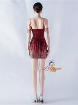 Spaghetti Straps Beading Mini Prom Dress