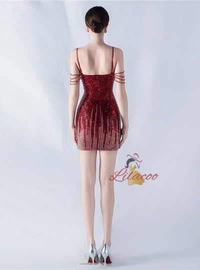 Spaghetti Straps Beading Mini Prom Dress