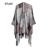 Fringed Double-sided Plaid Split Shawl