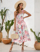 Flower Print Suspender Leisure Holiday Dress
