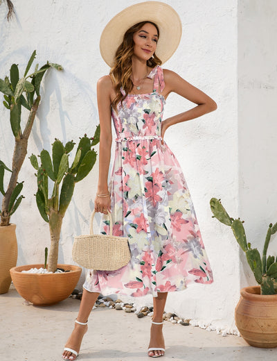 Flower Print Suspender Leisure Holiday Dress