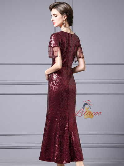 Sequins Cap Sleeve Beading Mother Of The Bride Dress