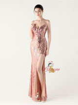 Mermaid Sequins Spaghetti Straps Beading Prom Dress