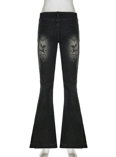 Low Waist Embroidered Flowers Slim Jeans