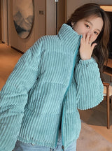 Vertical Collar Short Corduroy Cotton-padded Down Jacket