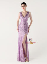 Mermaid Sequins V-neck Beading Prom Dress