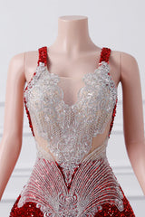 Burgundy Mermaid Sequins Lace Prom Dress