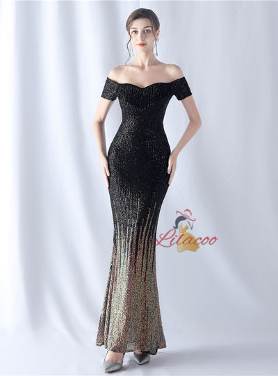 Mermaid Sequins Off the Shoulder Beading Prom Dress