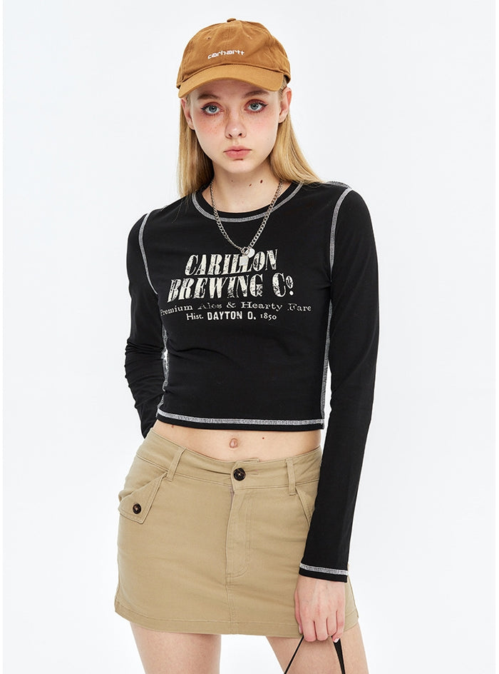 Long-sleeved Round Neck Letter Printed Top