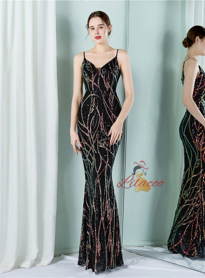 Mermaid Sequins Spaghetti Straps Prom Dress