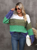 Spliced Contrast Loose Pullover Sweater