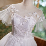 White Tulle Lace Appliques Short Sleeve Homecoming Dress