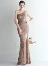 Mermaid Sequins One Shoulder Split Prom Dress