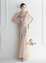 Sequins Tulle Spaghetti Straps Prom Dress