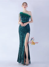 Mermaid Sequins One Shoulder Beading Prom Dress