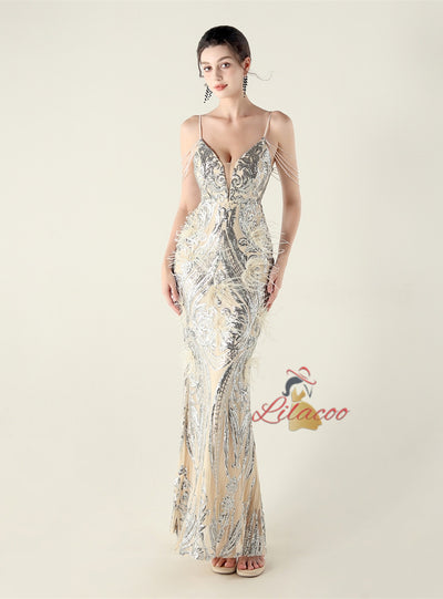 Mermaid Sequins Spaghetti Straps Prom Dress