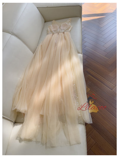Champagne Suquins Tulle Prom Dress