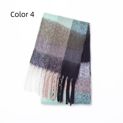 Thick-bearded Four-grid Thick Double-sided Plaid Scarf