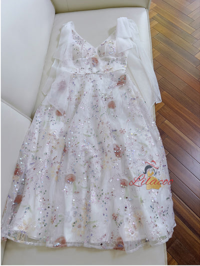 White V-neck V-neck Sequins Prom Dress