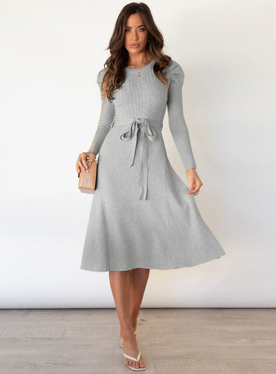 Bubble Long Sleeve Knitted Swing Long Dress