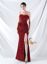 Mermaid Sequins Strapless Split Prom Dress
