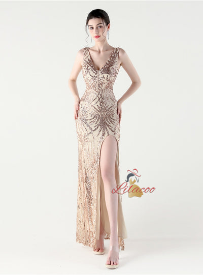 Mermaid Sequins V-neck Prom Dress