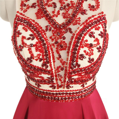 Red Chiffon Beading Crystal Homecoming Dress