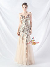 Spaghetti Straps Mermaid Sequins Tulle Beading Prom Dress