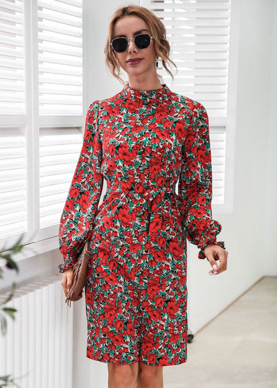 Print Slimming Long Sleeve Dress