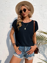 Casual Solid Color Pullover Loose Round Neck Top