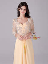 Yellow Chiffon Long Sleeve Mother Of The Bride Dress