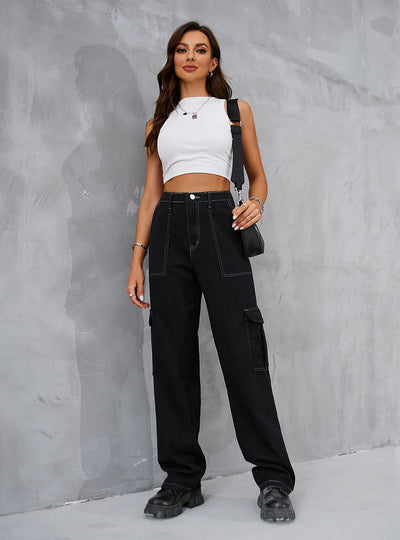 Retro Elastic Waist Denim Pant