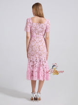 Sexy Short Sleeve Square Collar Lace Dress