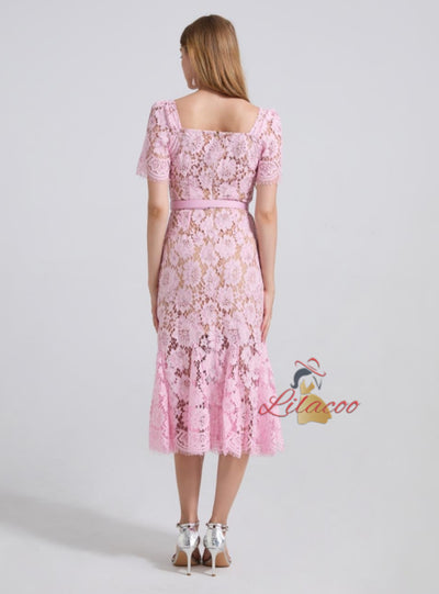 Sexy Short Sleeve Square Collar Lace Dress