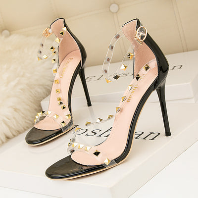 Ultra-high Heel Rivet Tip Transparent Sandal