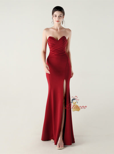 Sexy Mermaid Strapless Pleats Prom Dress