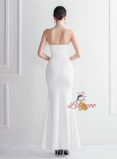 White Mermaid Off the Shoulder Split Prom Dress