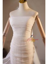 White Mermaid Tulle Pleats Wedding Dress