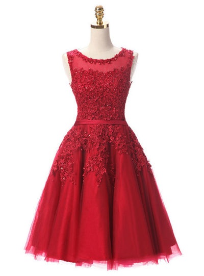 Pink Tulle Lace Beaded Homecoming Dress