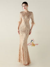 Mermaid Scoop Neck Short Sleeve Prom Dress