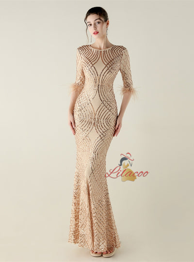 Mermaid Scoop Neck Short Sleeve Prom Dress