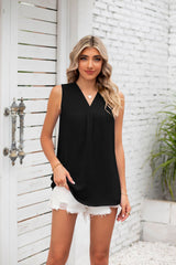 Solid Color V-neck Loose Chiffon Sleeveless Vest
