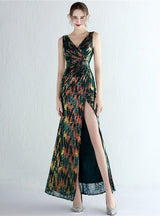 Mermaid V-neck Sequins Split Prom Dress