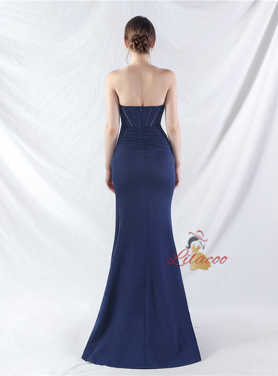 Mermaid Strapless Split Pleats Prom Dress