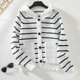 Hooded Striped Knit Cardigan Sweater