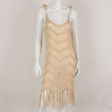 Knitted Suspender Long Tassel Woven Openwork Dress