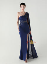 Mermaid One Shoulder Appliques Split Prom Dress