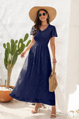 V-neck Silm Waist Short Sleeve Dress